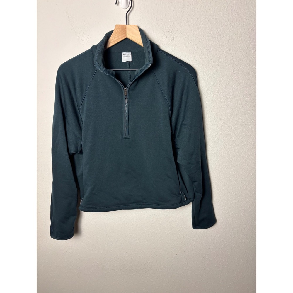 Athleta Attitude Fleece 1/2 Zip Sweatshirt Teal Green 414899 Womens Size M